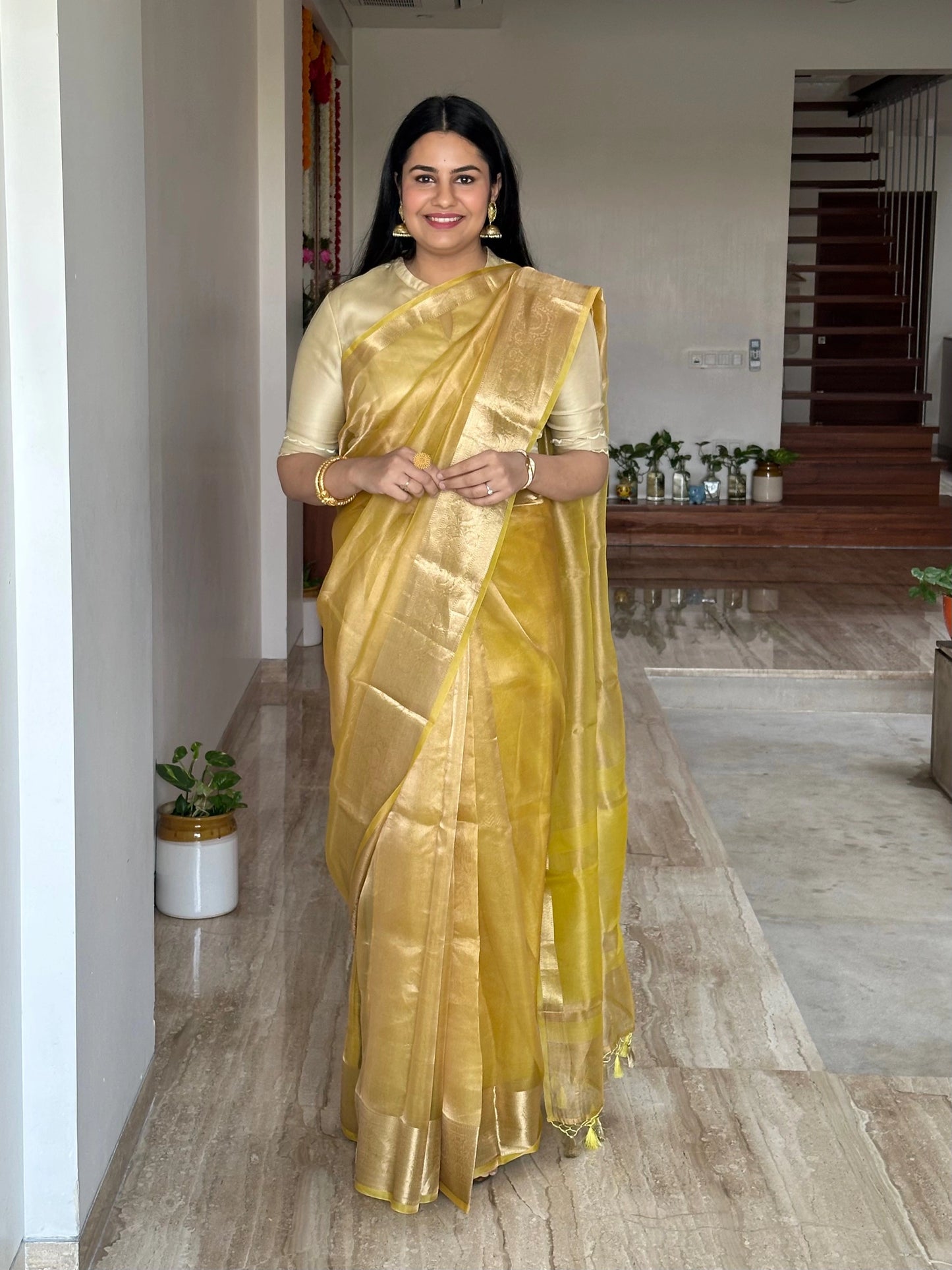 Yellow Banarasi Pure Tissue Saree