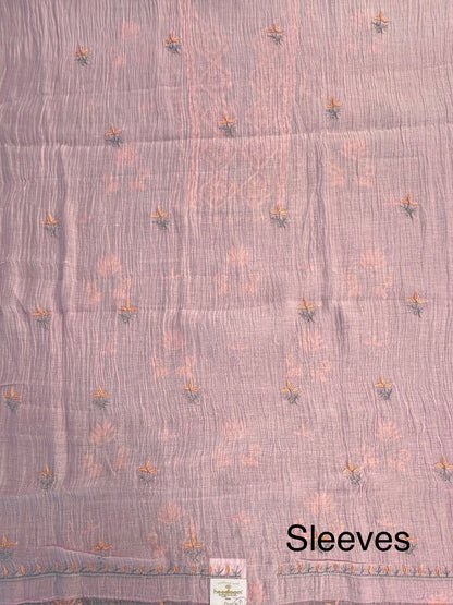 Pink Chanderi Chikankari Handwork 3-Piece Unstitched Suit