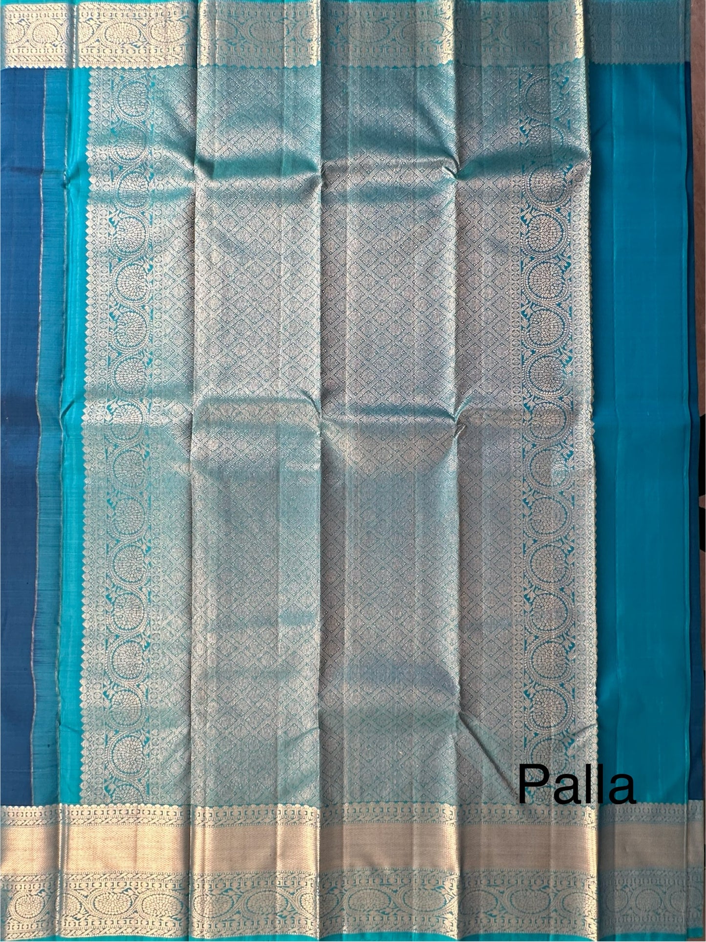 Blue-Firozi Handloom Kanjivaram Pure Silk Saree