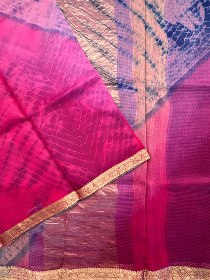 Rani-Blue Shibori Kota Doria Pure Silk Saree