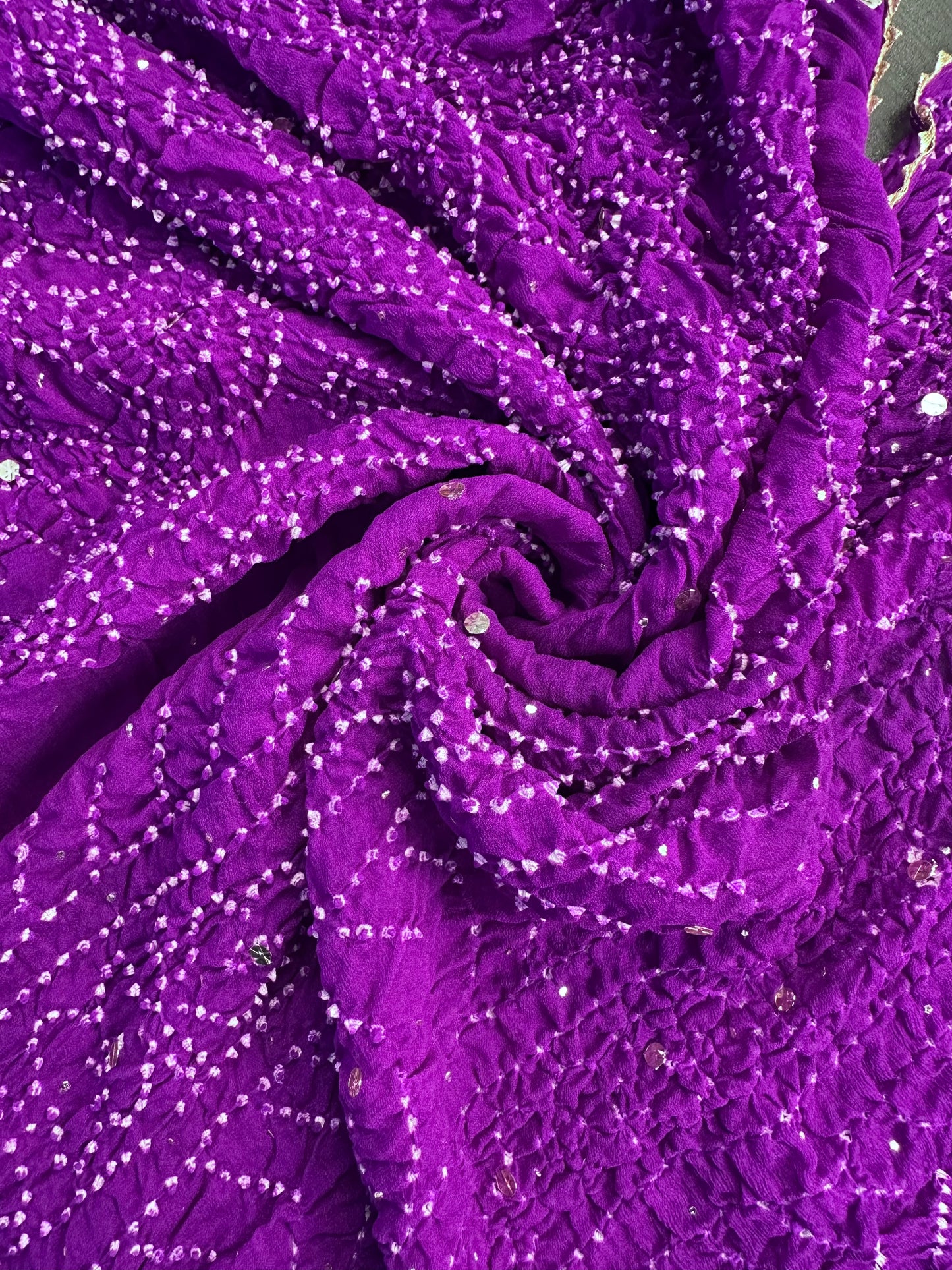 Purple Bandhej Chinon Saree