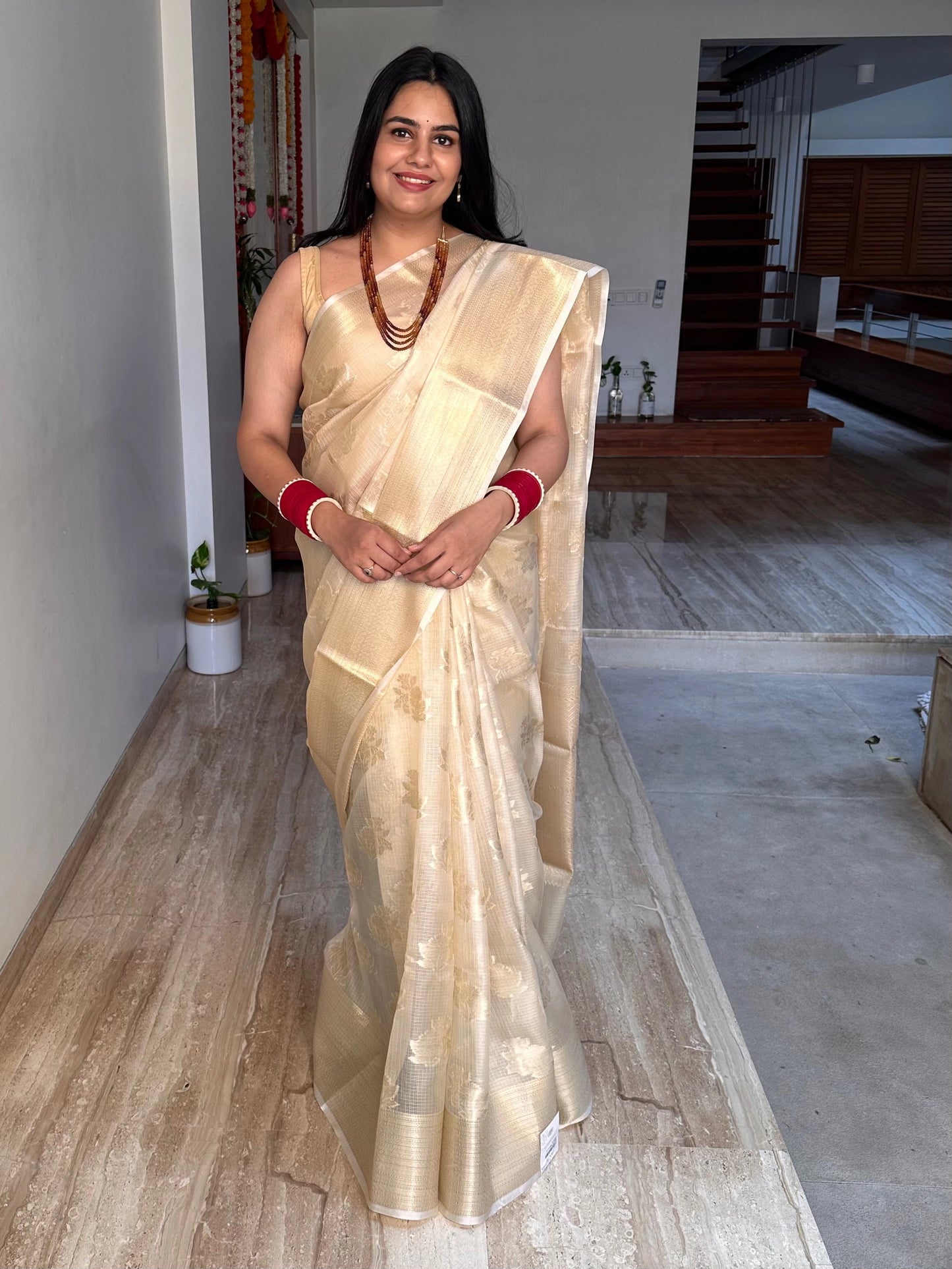 Beige Arvita Kota Doria Fancy Cotton Saree