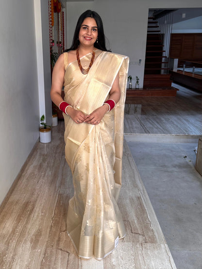 Beige Arvita Kota Doria Fancy Cotton Saree