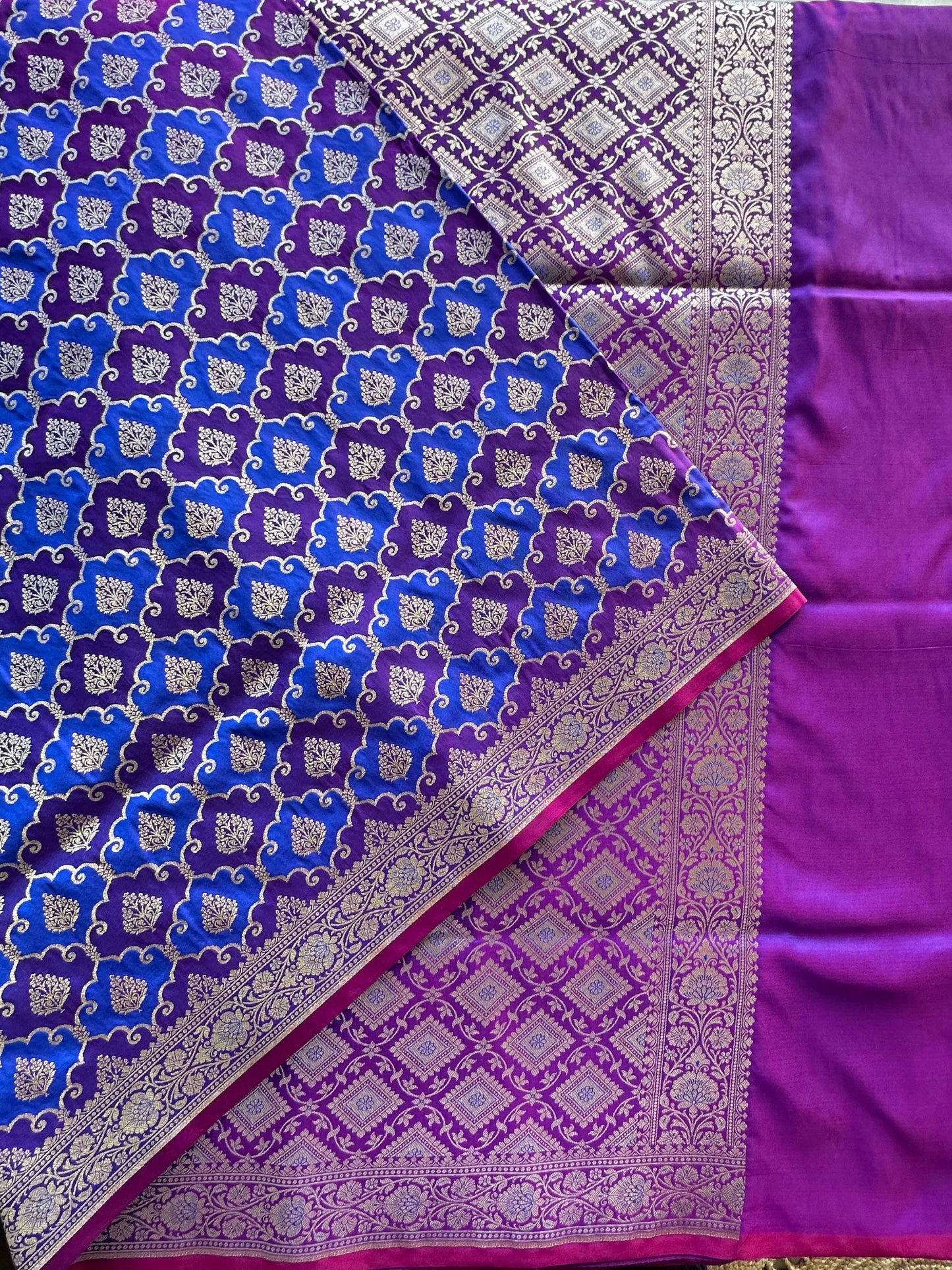 Purple-Blue Banarasi Rangkaat Blended Silk Saree