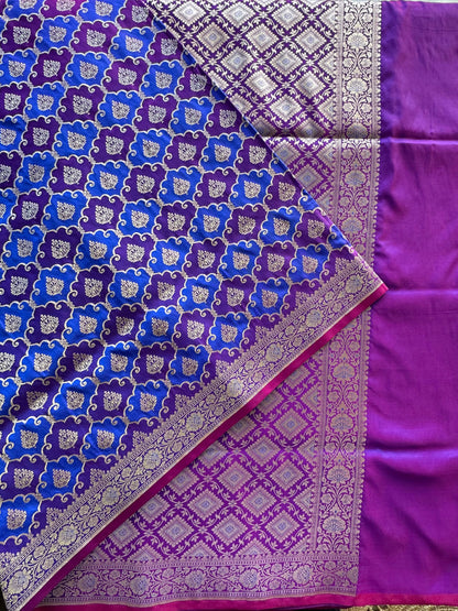 Purple-Blue Banarasi Rangkaat Blended Silk Saree
