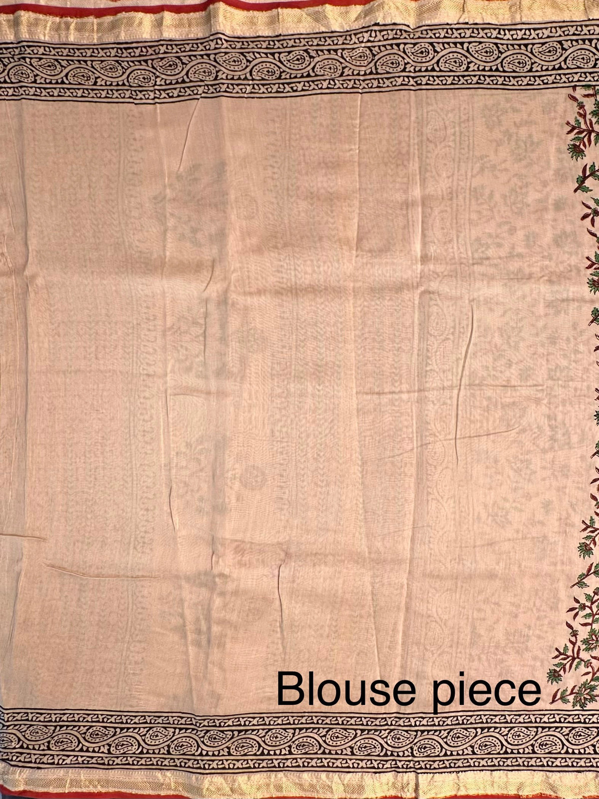 Beige-Maroon Chanderi Saree with Hand Block Print