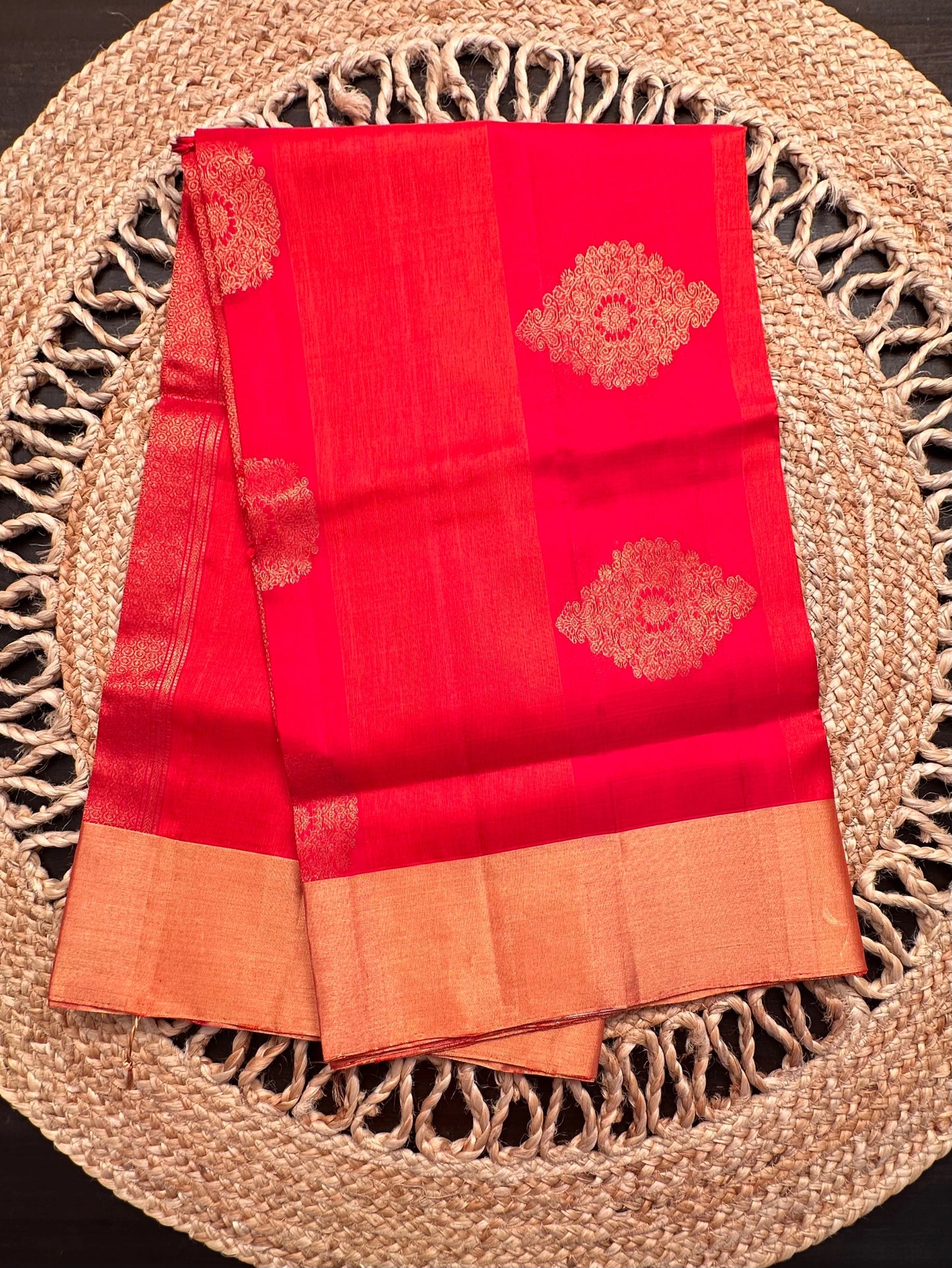 Orange-Red Tiruchirapalli Pure Soft Silk Saree