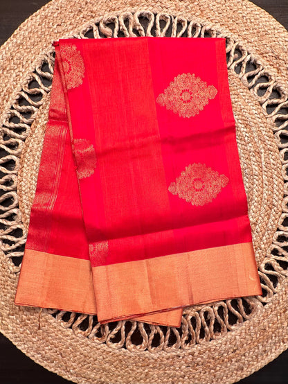 Orange-Red Tiruchirapalli Pure Soft Silk Saree