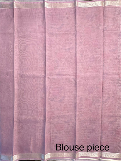 Off White-Mauve Floral Kota Doria Saree