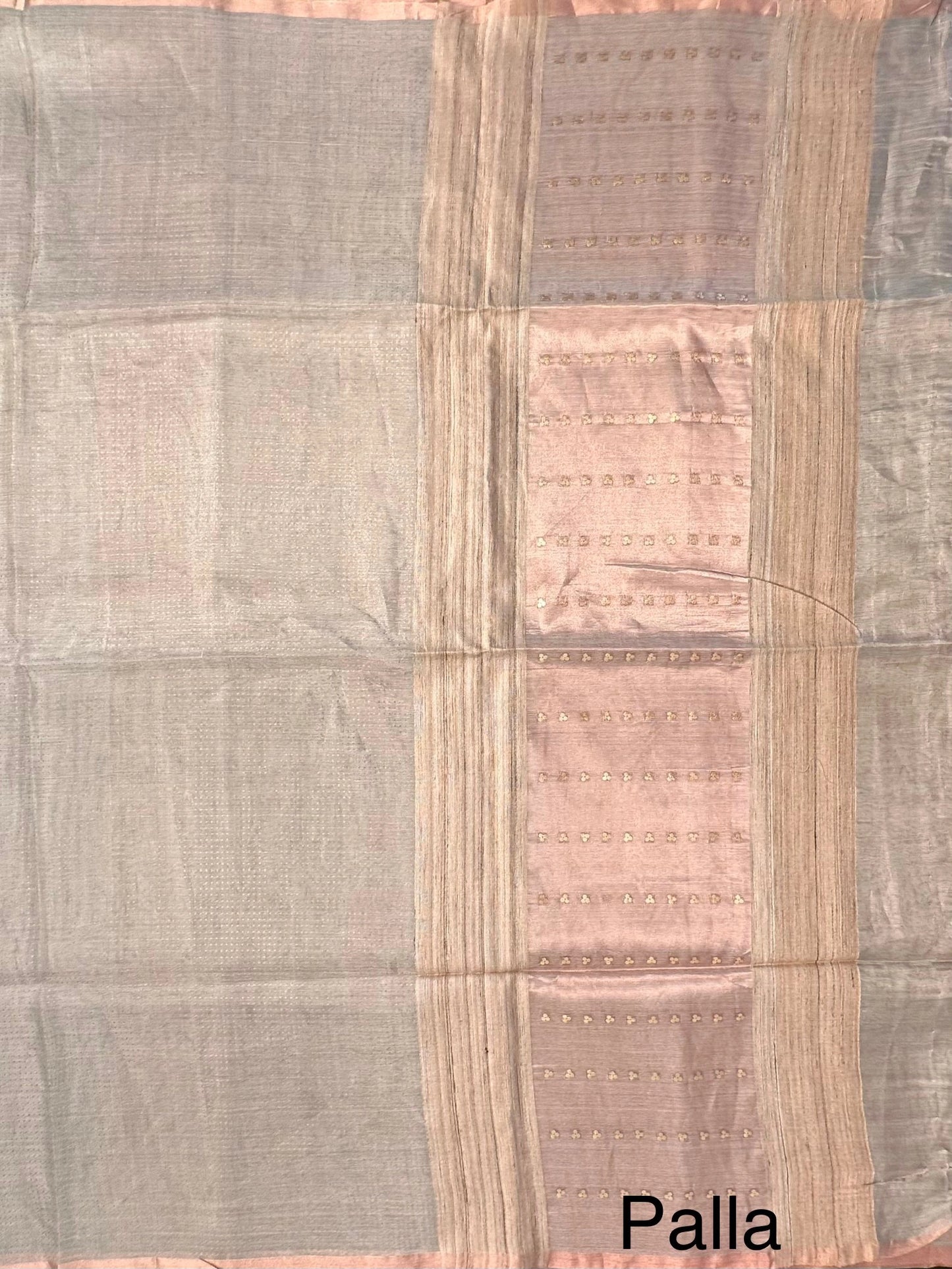 Silver-Light Rose Gold Emboss Tissue Saree