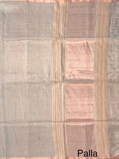 Silver-Light Rose Gold Emboss Tissue Saree