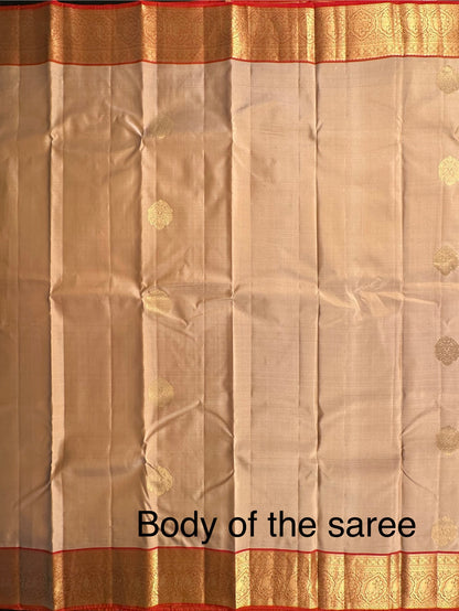 Beige Pondicherry Handloom Pure Silk Saree