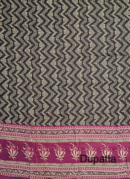 Magenta Printed Cotton 3-Piece Suit