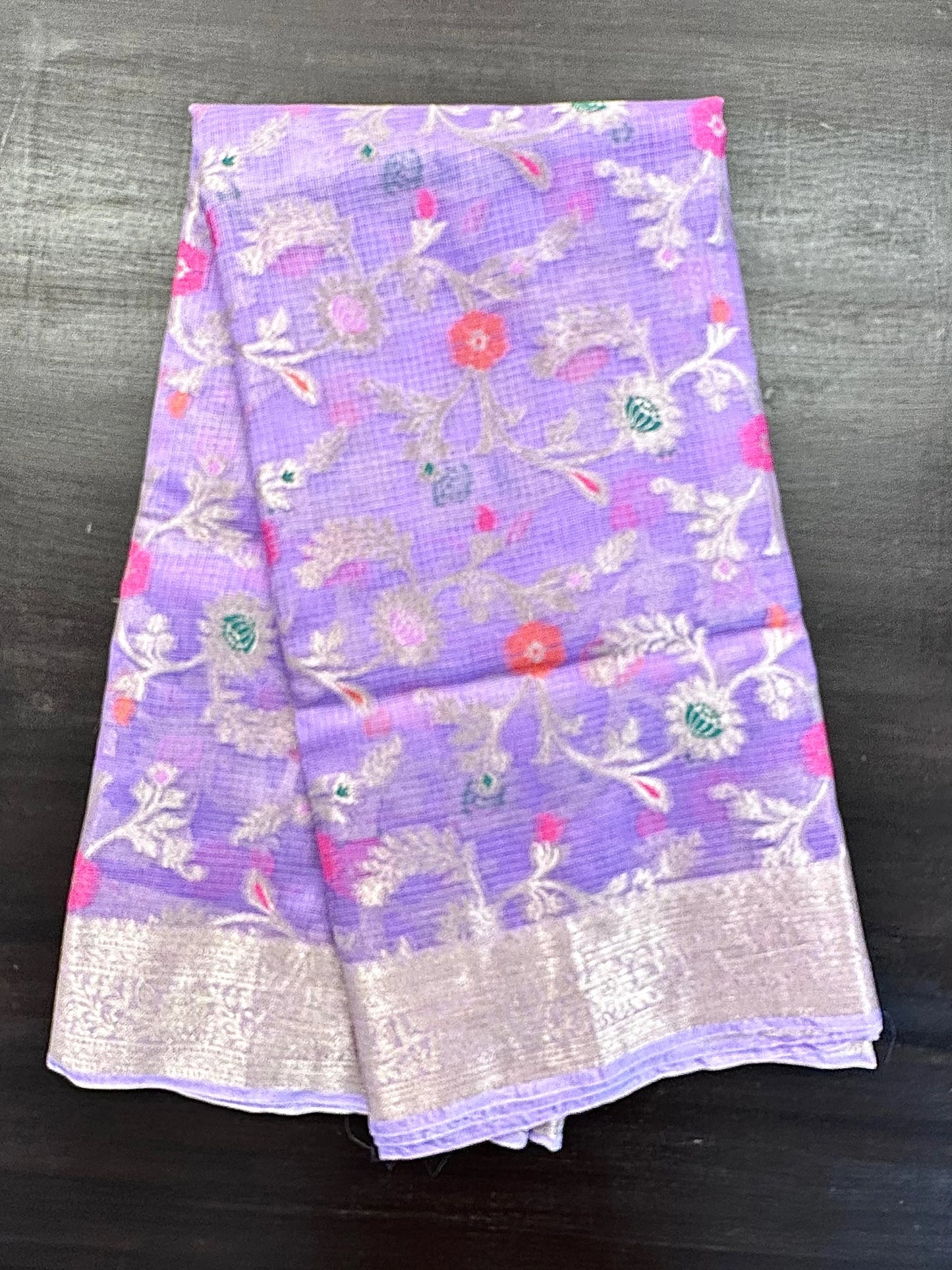 Lavender Pure Kota Doria Silk Saree