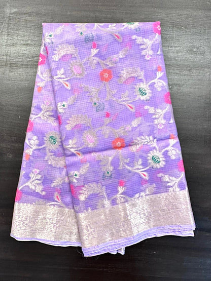 Lavender Pure Kota Doria Silk Saree