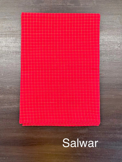 Red Checkered Dharwad South Cotton 3-Piece Suit