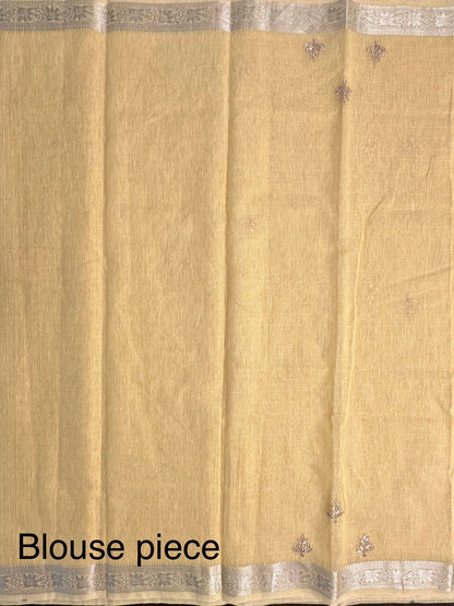 Yellow Fancy Cotton Saree With Hand Work
