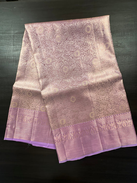 Mauve Handloom Jamawar Pure Tissue Silk Saree