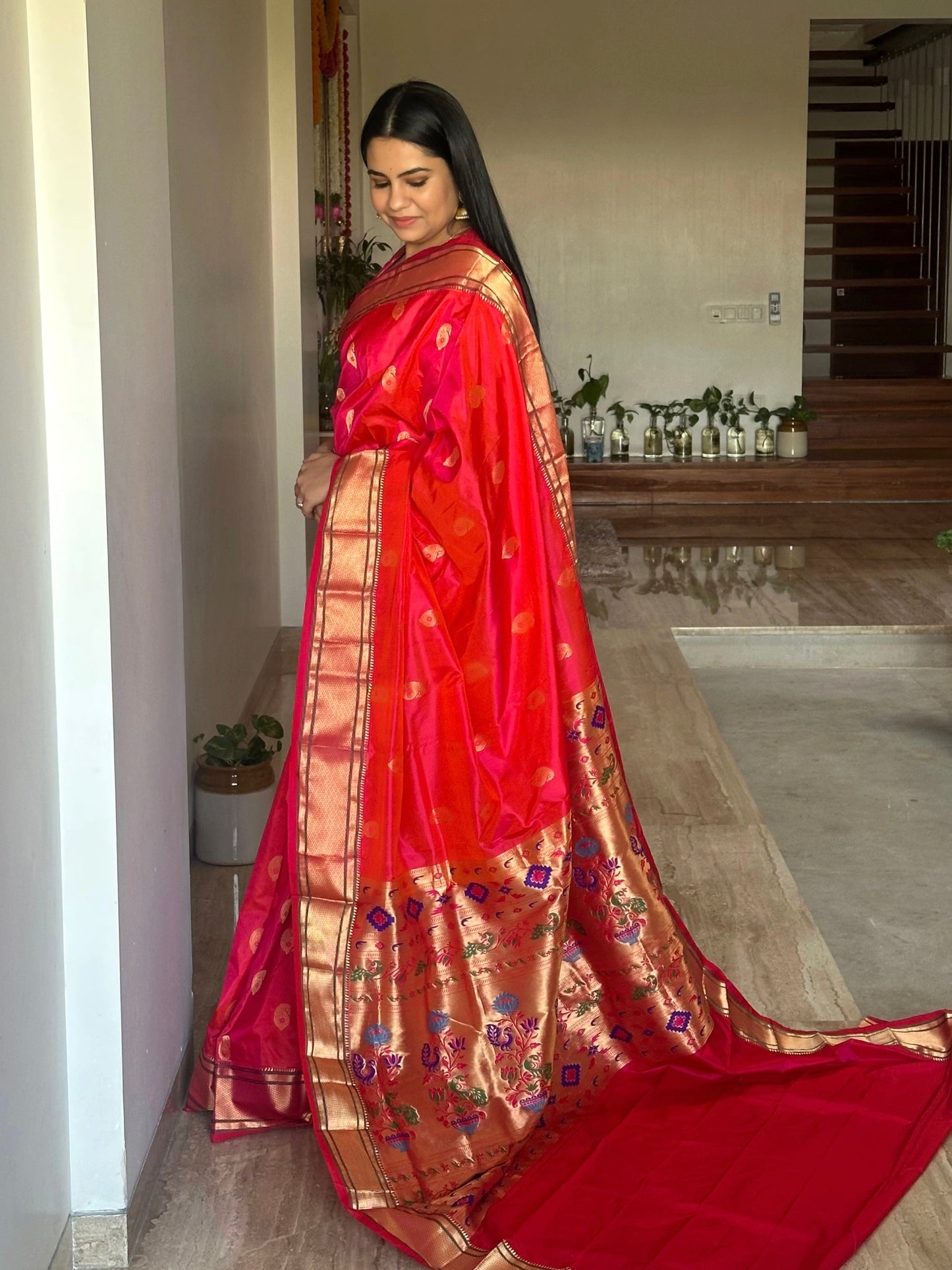 Coral-Rani Paithini Silk Saree