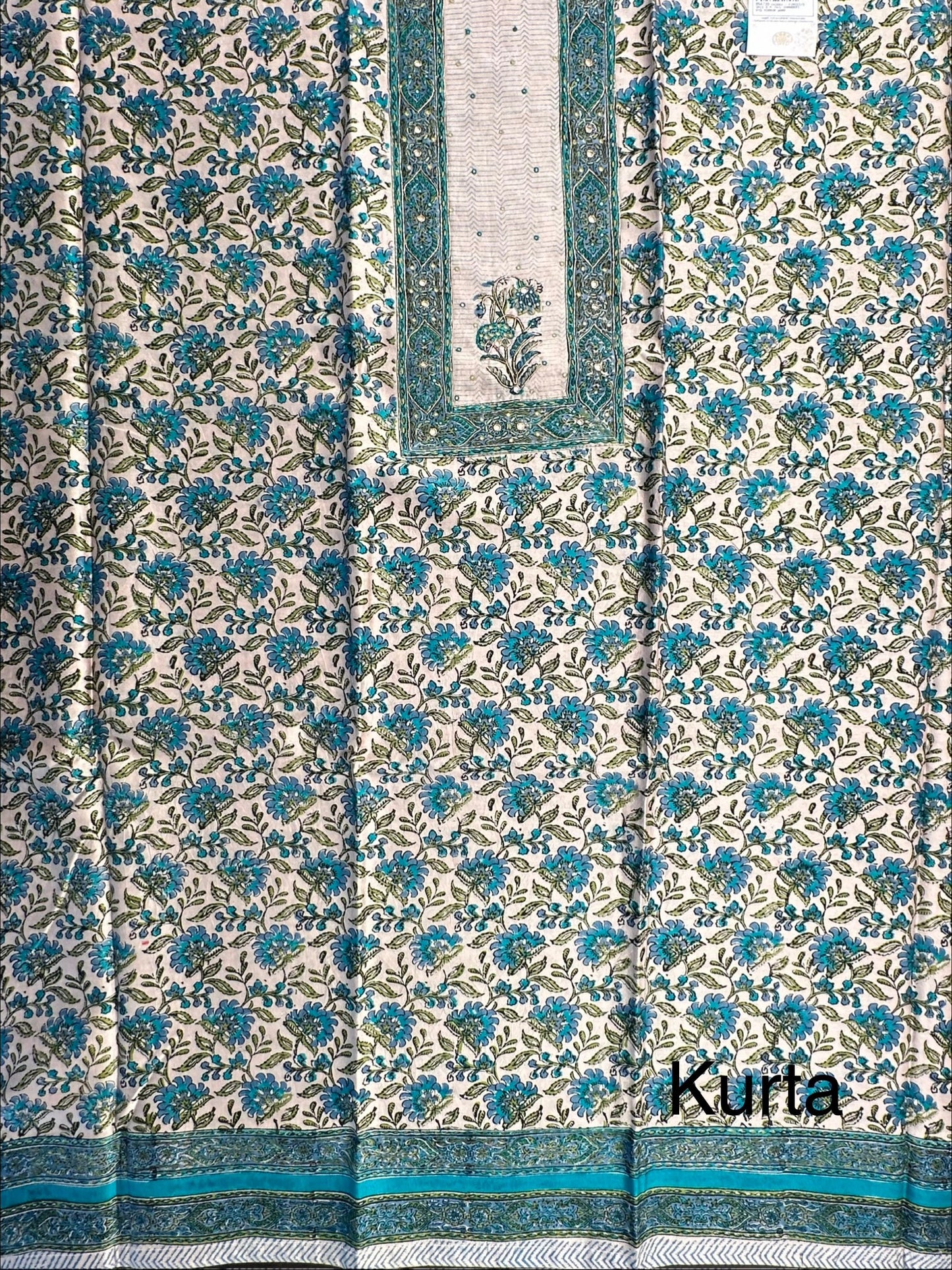 Beige- Blue Chanderi 3-Piece Suit
