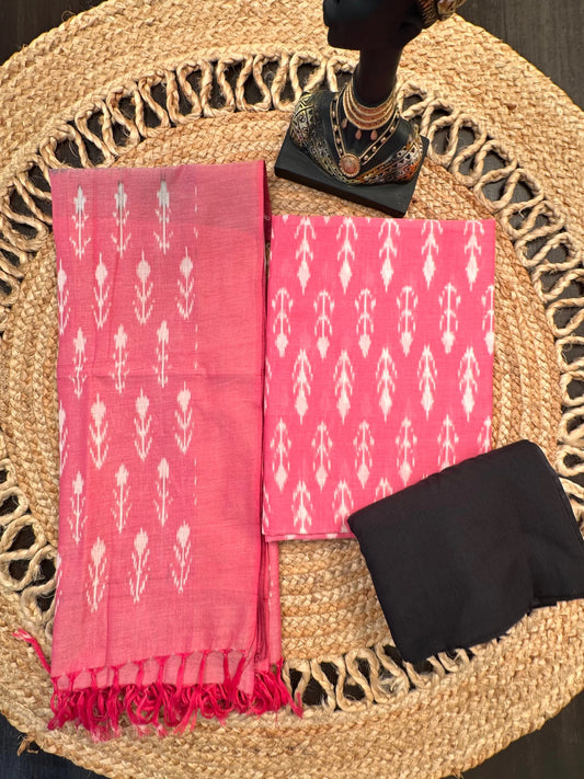 Pink Ikkat Cotton Unstitched 3-Piece Suit