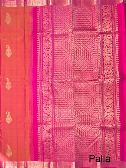 Orange-Rani Handloom Kanjivaram Pure Silk Saree