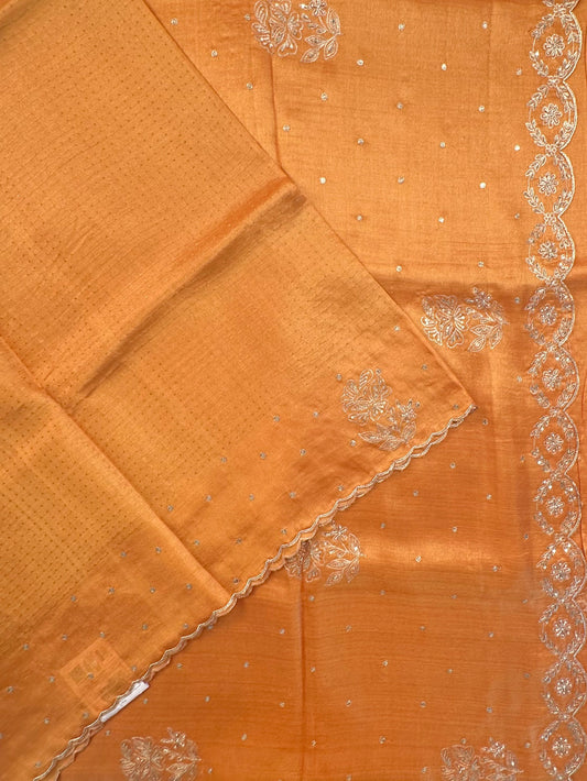 Mustard Aari Work Pure Tussar Silk Saree