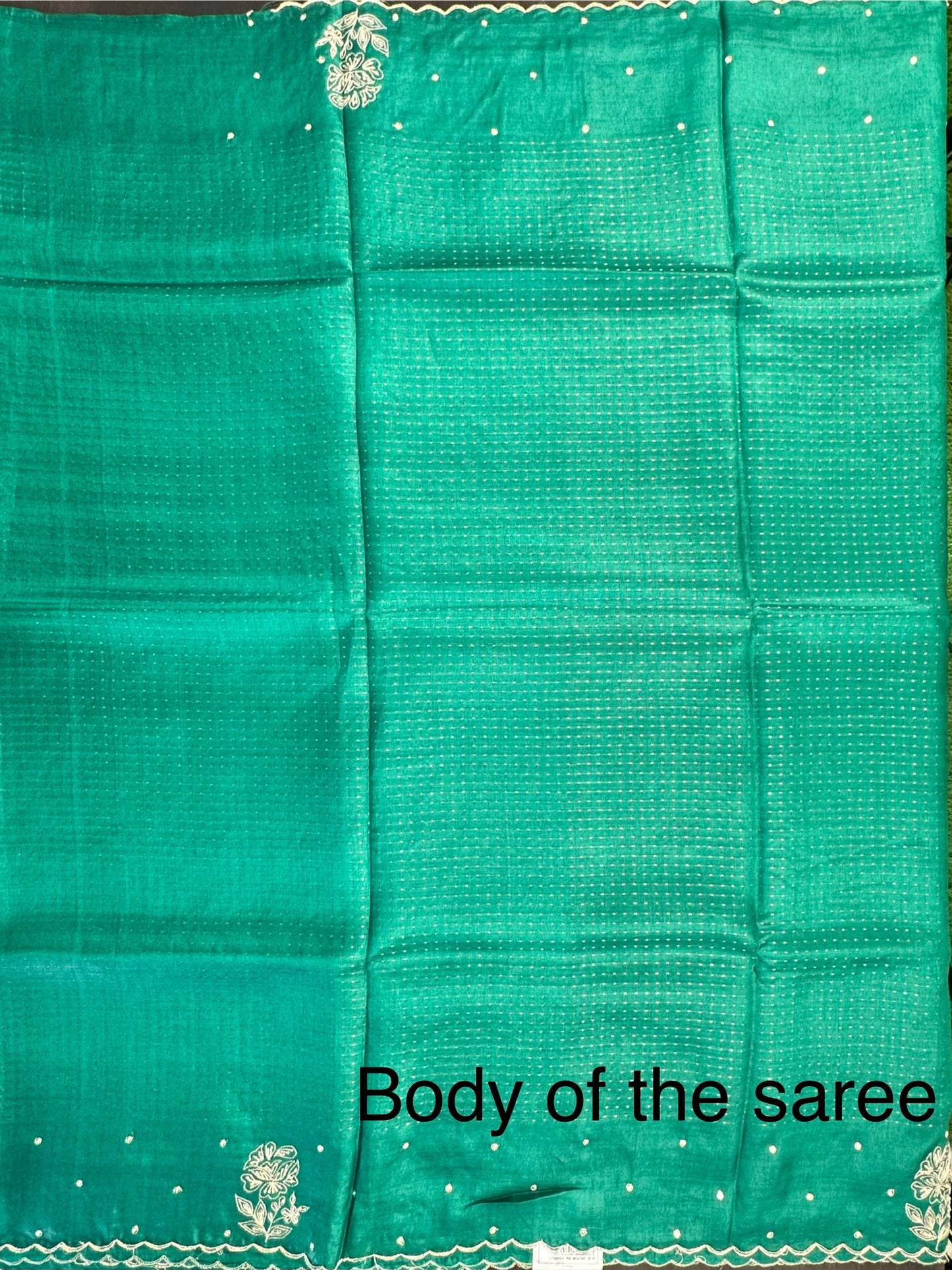 Bottle Green Aari Work Pure Tussar Silk Saree