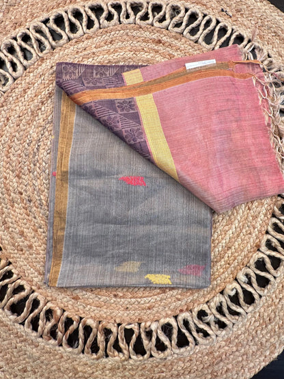 Grey-Pink Pure Tissue Silk Saree