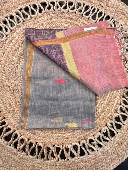 Grey-Pink Pure Tissue Silk Saree