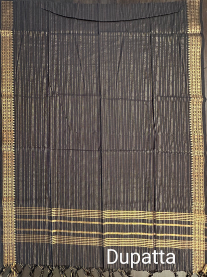 Black South Cotton Unstitched 3-Piece Suit