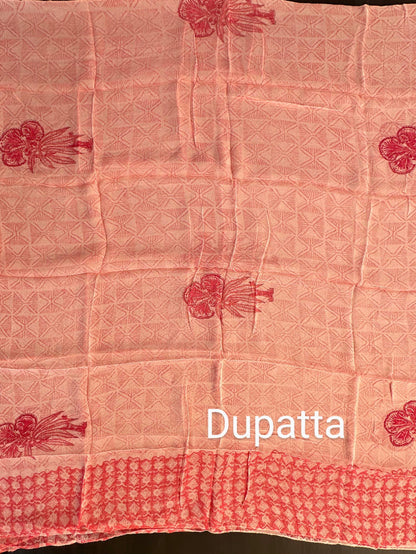 Peach Jaipuri Cotton 3-Piece Suit
