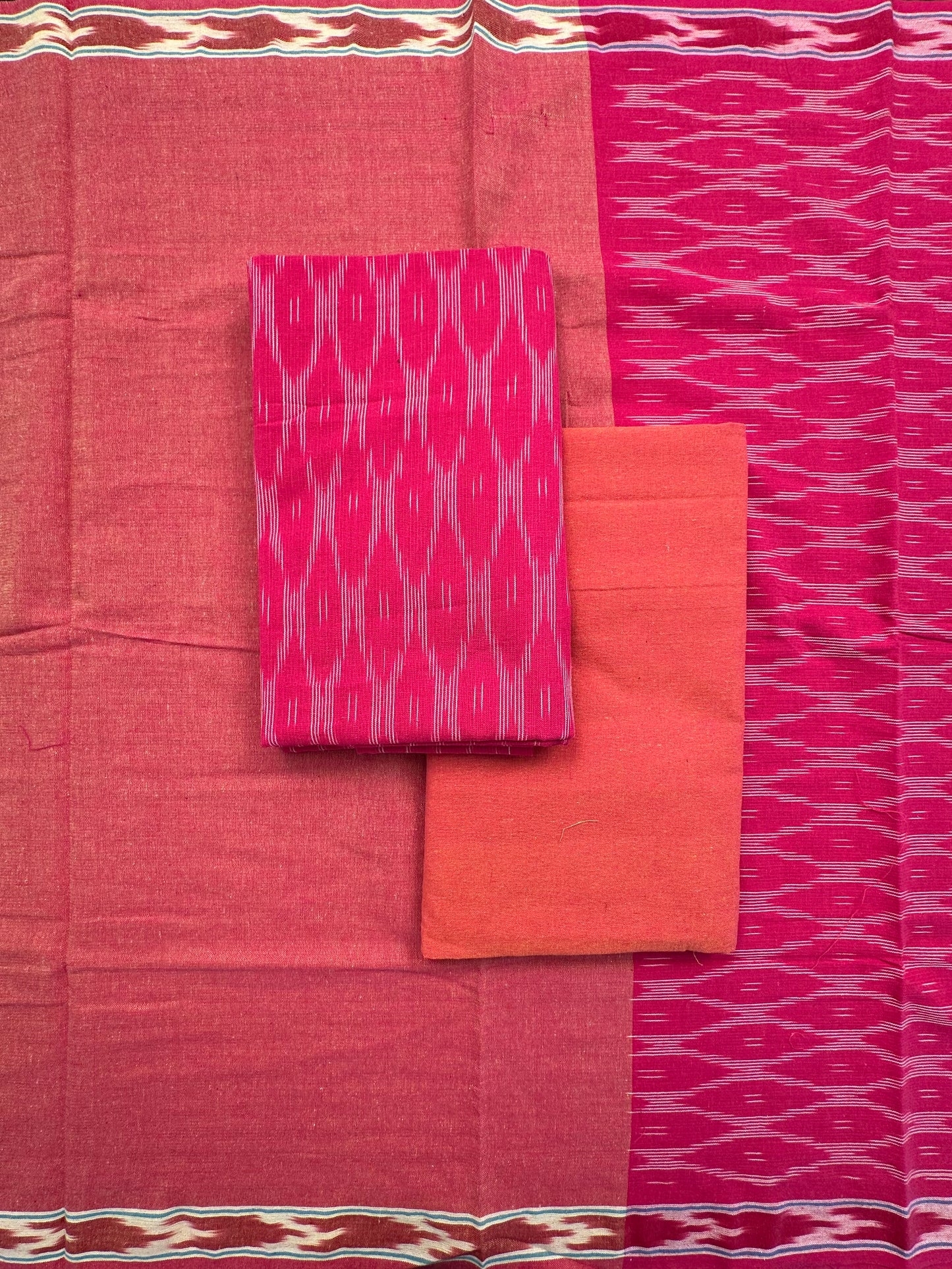 Rani Pink Ikkat Cotton Unstitched 3-Piece Suit