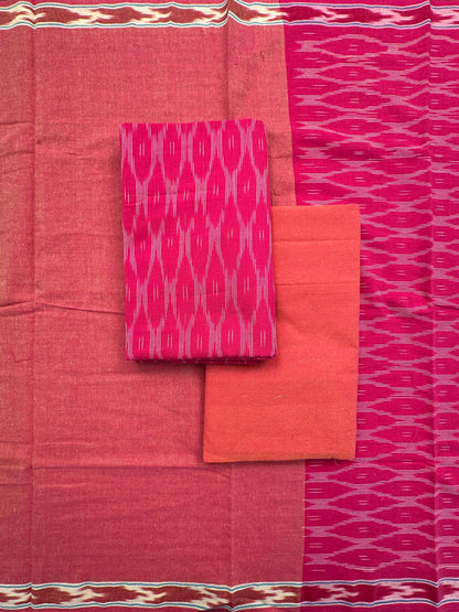 Rani Pink Ikkat Cotton Unstitched 3-Piece Suit