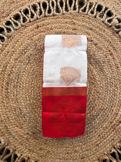White Red Doodh Aalta Pure Cotton Saree