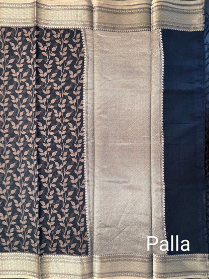 Black Floral Emboss Chanderi Saree