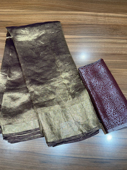 Dark Mauve Banarasi Pure Tissue Saree