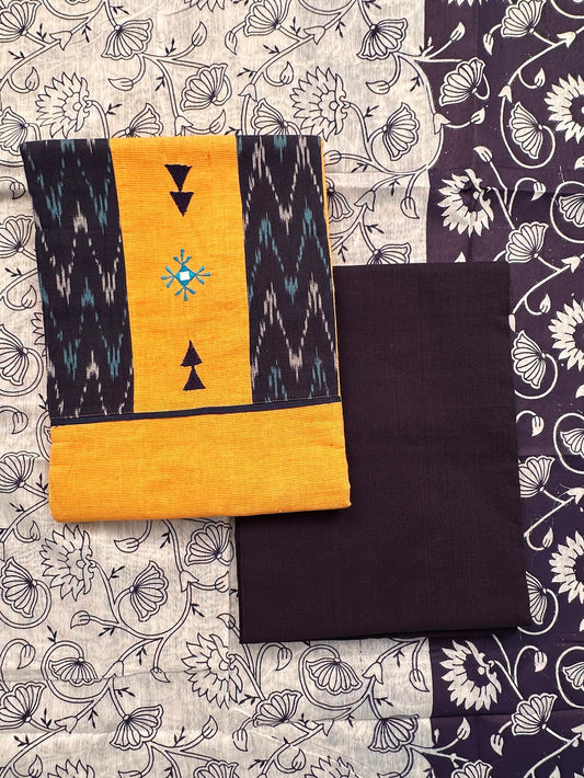 Mustard-Blue South Cotton 3-Piece Suit