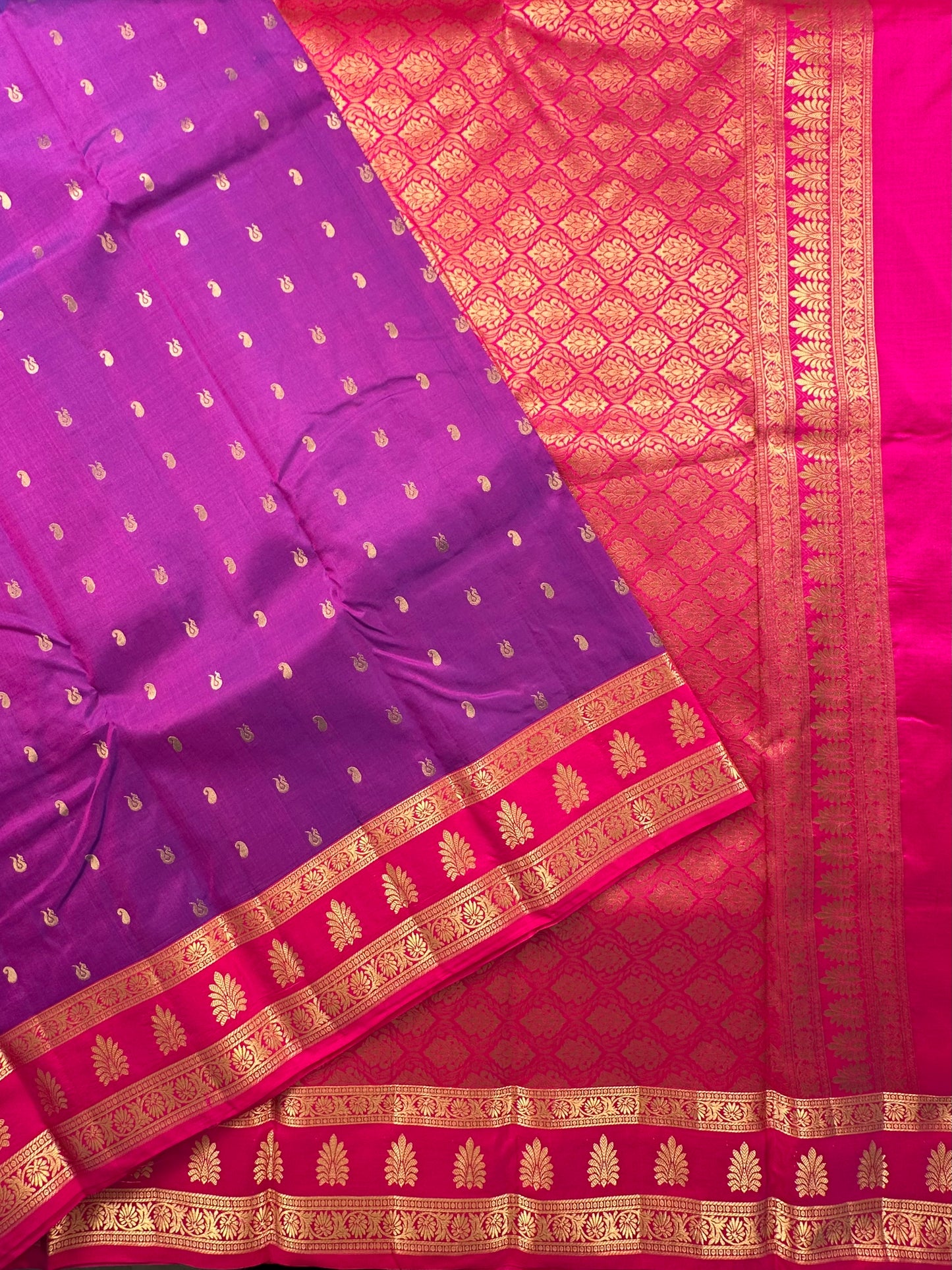 Purple Pondicherry Handloom Pure Silk Saree