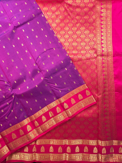 Purple Pondicherry Handloom Pure Silk Saree