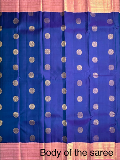 Blue-Pink Handloom Kanjivaram Pure Silk Saree