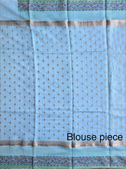 Blue Chanderi Saree with Hand Block Print