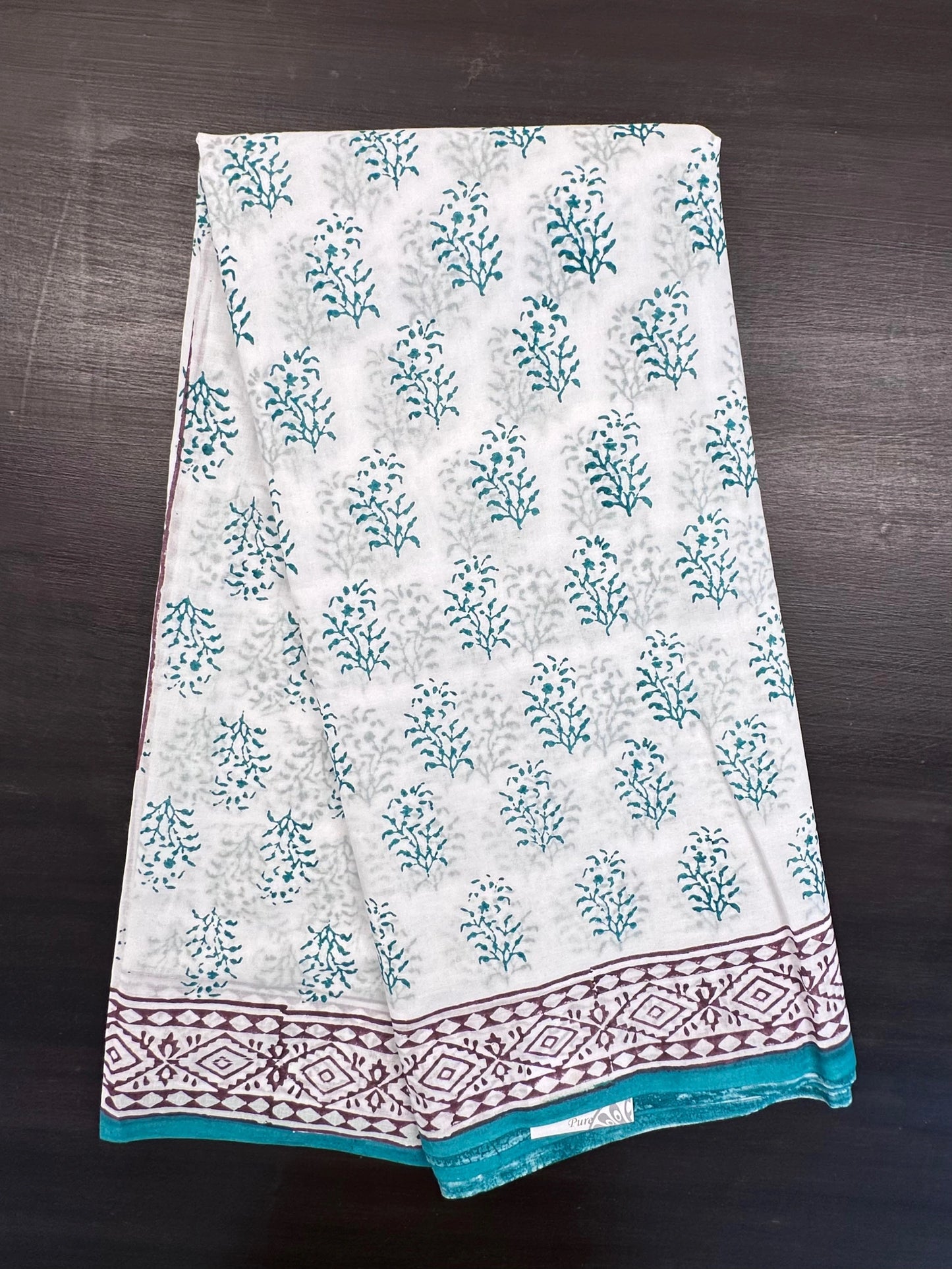 Off White Hand Block Print Pure Cotton Saree