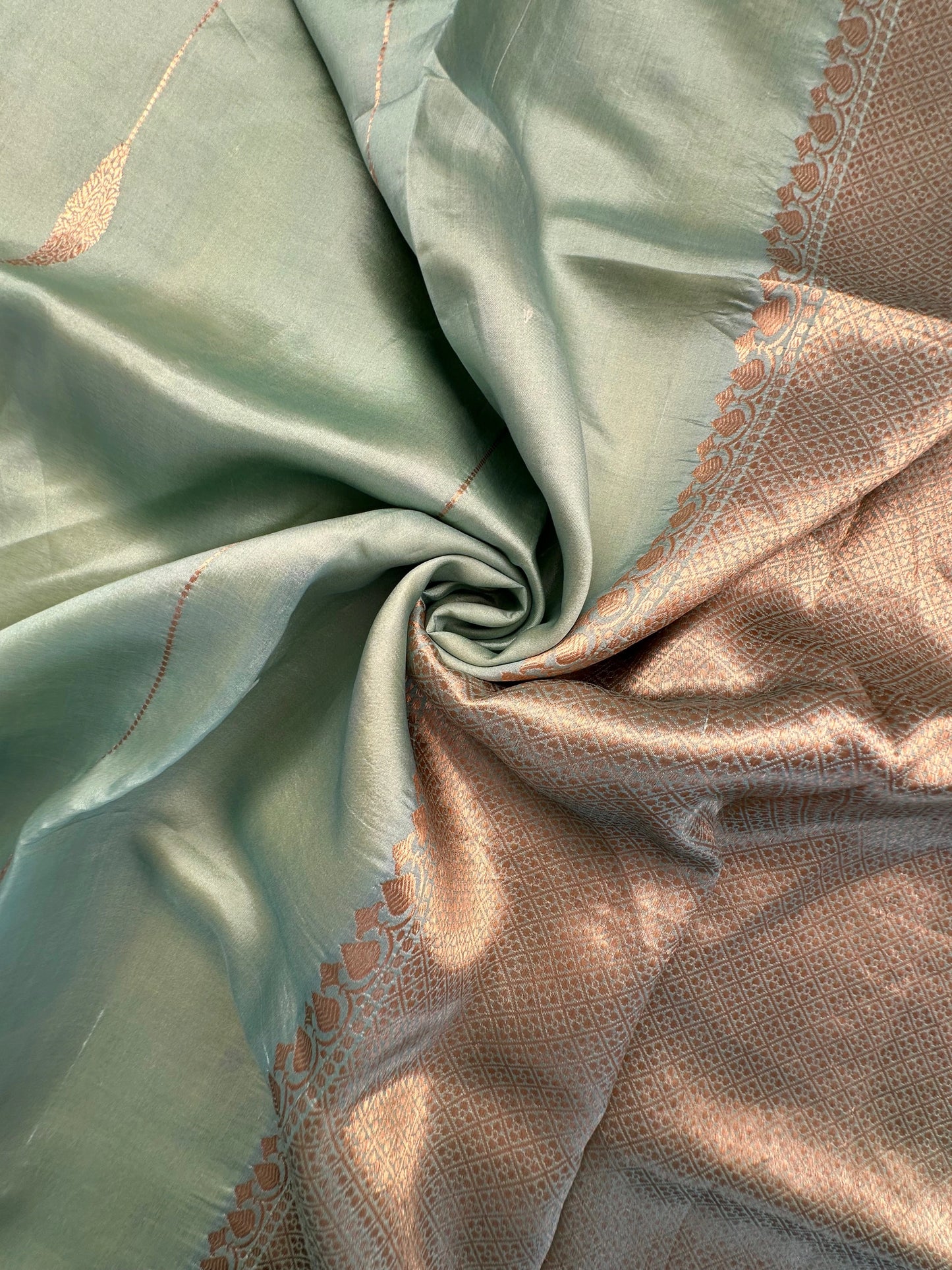 Firozi-Green-Yellow Vedika Banarasi Pure Silk Saree