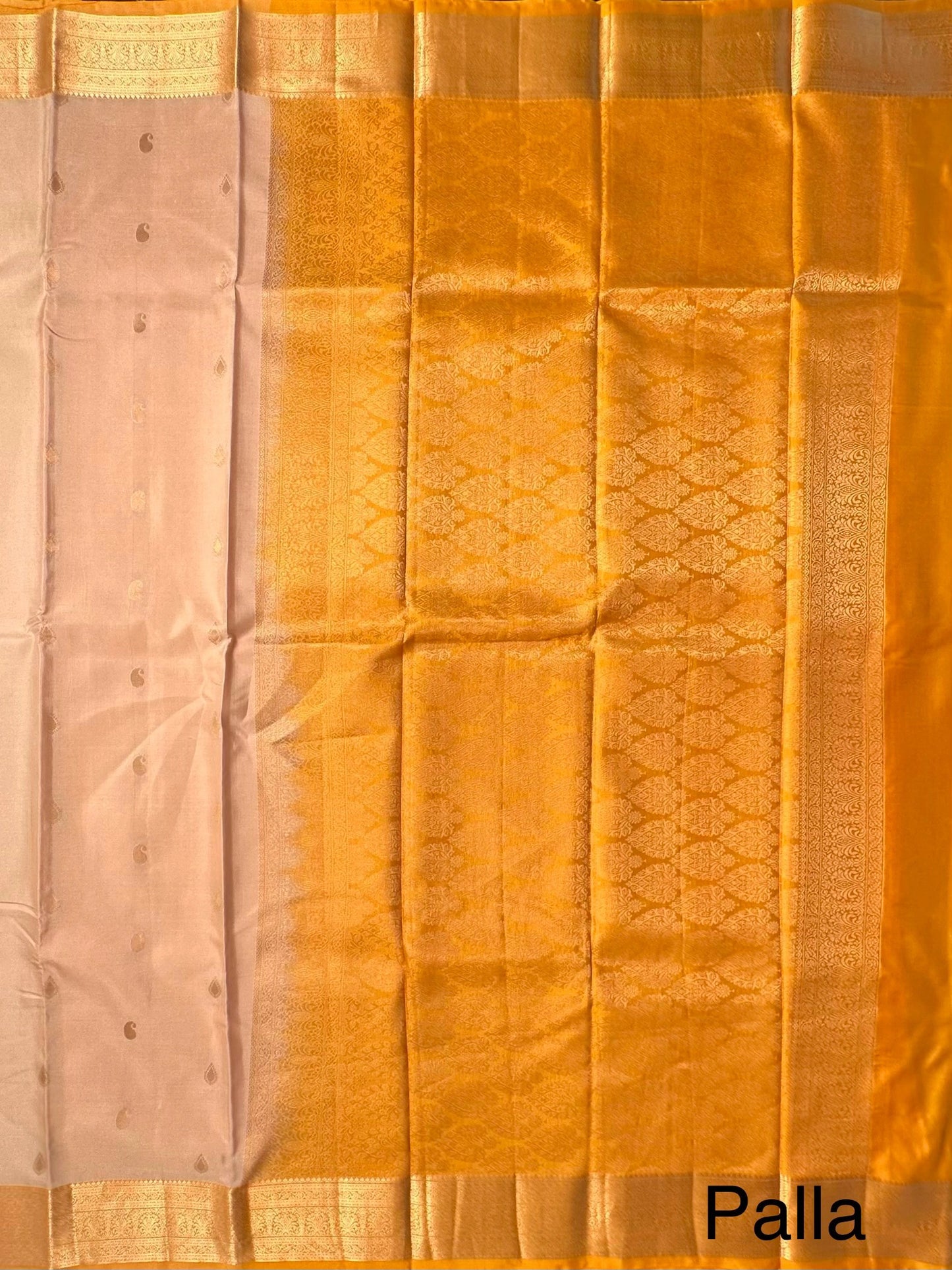 Cream-Yellow Pondicherry Pure Silk Saree