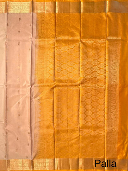 Cream-Yellow Pondicherry Pure Silk Saree