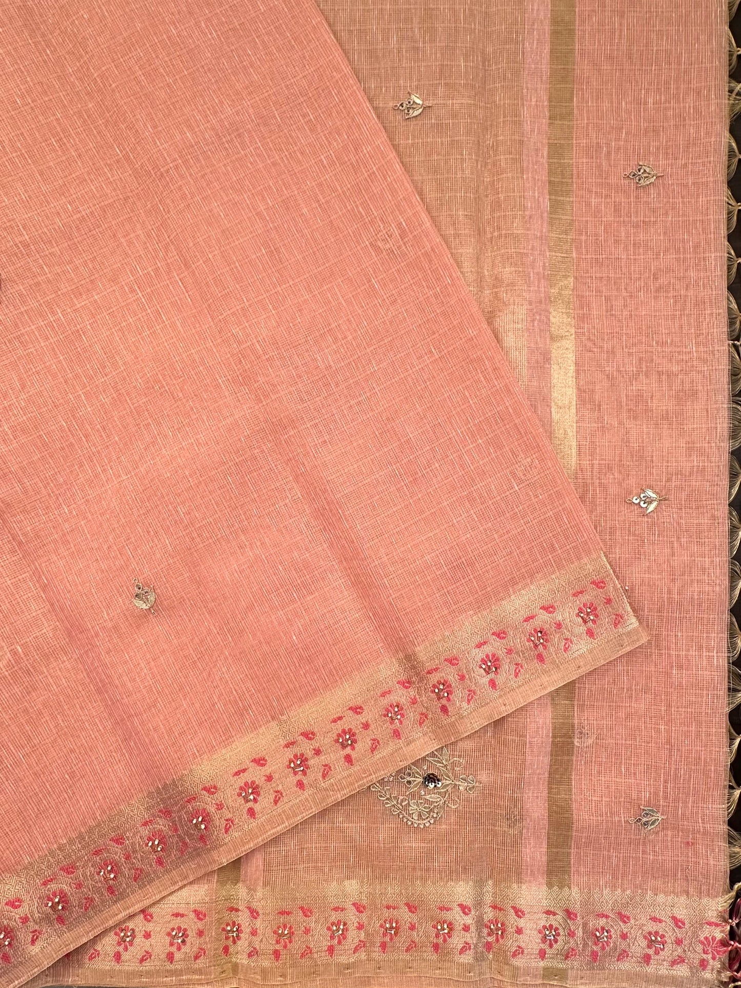 Pink Fancy Cotton Saree With Hand Work