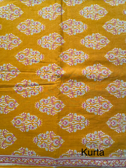 Mustard Block Printed Pure Cotton Suit