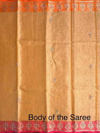 Mustard Hand Work Fancy Tissue Saree
