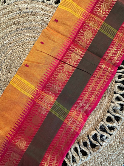 Mustard Narayanpet Cotton Saree